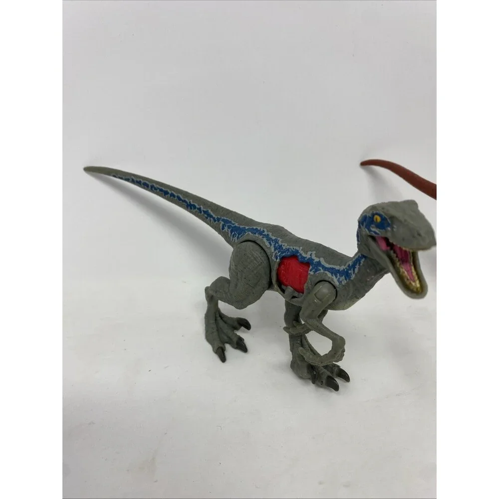 Lot Of 2 Mattel Jurassic World 2017 Battle Damage Velociraptor Blue & 2021 Red